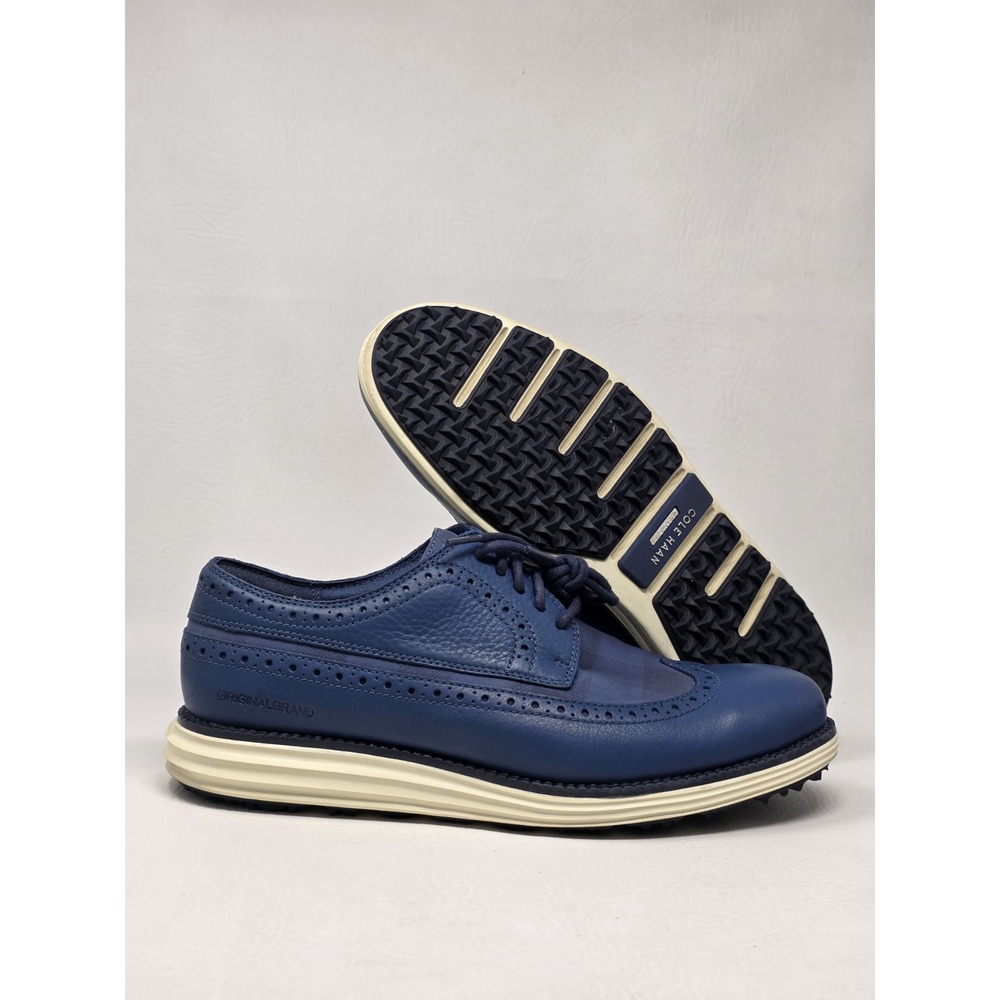 Cole Haan Originalgrand Men Size 8 Wingtip Oxford Blue Leather Golf Shoes C37015